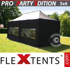 Alupavillon FleXtents PRO 3x6m Schwarz, mit 6 wänden