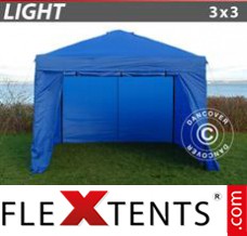 Alupavillon FleXtents Light 3x3m Blau, mit 4 wänden
