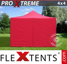 Alupavillon FleXtents Xtreme 4x4m Rot, mit 4 wänden