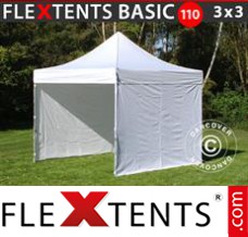 Alupavillon FleXtents Basic 110, 3x3m Weiß, mit 4 wänden