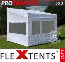 Alupavillon FleXtents PRO Trapezo 3x3m Weiß, mit 4 wänden