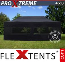 Alupavillon FleXtents Xtreme 4x8m Schwarz, mit 6 wänden