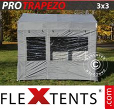 Alupavillon FleXtents PRO Trapezo 3x3m Grau, mit 4 wänden