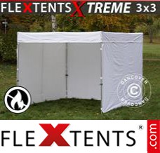 Alupavillon FleXtents® Xtreme Exhibition mit Seitenwänden, 3x3m, Weiß, flammfest