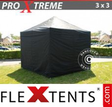 Alupavillon FleXtents Xtreme 3x3m Schwarz, Flammenhemmend, mit 4 wänden