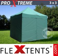 Alupavillon FleXtents Xtreme 3x3m Grün, mit 4 wänden