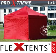Alupavillon FleXtents Xtreme 3x3m Rot, mit 4 wänden
