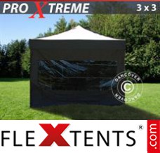 Alupavillon FleXtents Xtreme 3x3m Schwarz, mit 4 wänden