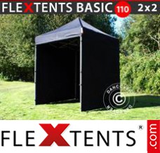 Alupavillon FleXtents Basic 110, 2x2m Schwarz, mit 4 wänden