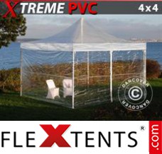 Alupavillon FleXtents Xtreme 4x4m Transparent, mit 4 wänden