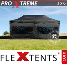 Alupavillon FleXtents Xtreme 3x6m Schwarz, mit 6 wänden